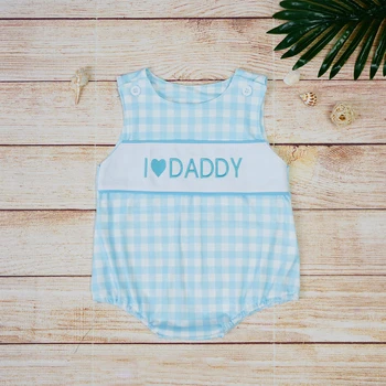 0-3T Bebek Kabarcık Kız Giysileri Yaz babalar Günü Romper Kısa Kollu Mavi Tulum El İşlemeli Tek parça Bodysuit