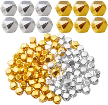 100 adet Altın Gümüş Kaplama Alaşım Köşesiz Küp halka boncuk Aksesuarları dıy bilezik Kolye El Sanatları Takı Yapımı