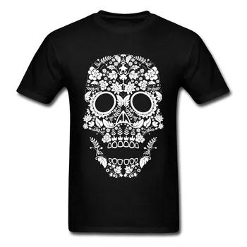 2018 Moda Çiçek Günü Ölü Kafatası Erkek T-shirt Doğum Günü Erkek Özel Kısa Kollu Üst Tee Gömlek Klasik Beyaz Siyah