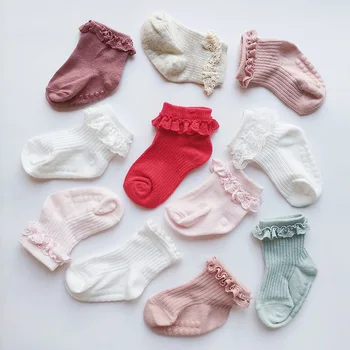 2022 Moda Yenidoğan Toddlers Kızlar Ruffled Çorap Fırfırlı Pamuk Ayak Bileği Çorap Dantel Dekorasyon 1-3T