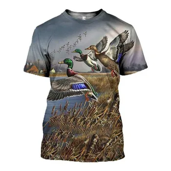 2022 Yaz Yeni erkek 3d baskılı tişört Hayvan Avcılık Ördek Sanat Baskı kısa kollu tişört
