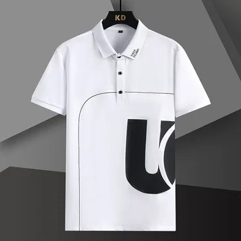 2023 Yaz Mektup POLO gömlekler Erkekler Moda Kore Kısa Kollu T Shirt Turn Down Yaka Casual İş Sosyal polo gömlekler