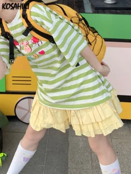 2023 Yaz y2k Peri Kek Mini Etekler Japon Harajuku Kızlar Gotik Etekler Tatlı Kawaii Sarı Balo Pilili Kısa Etekler