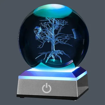 3D Hayat Ağacı Kristal Top LED Renkli Aydınlatma Dokunmatik Taban Çiçek Meditasyon Çakra Izgara Gece Lambası Hediye