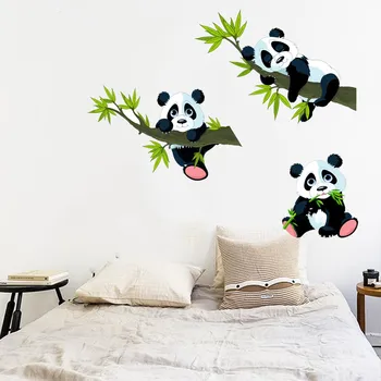 40x60 cm Ev Panda Bambu Yaprak Renk Duvar Sticker Yatak Odası Kanepe Uzay Dekorasyon Sticker