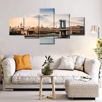 5 Panel Manhattan Köprüsü New York Skyline Resimleri Tuval Duvar Posteri Ev Dekor Yok Çerçeveli 5 Parça Sanat HD Baskı