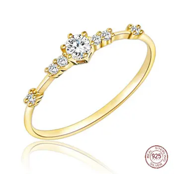 925 Ayar Gümüş 14k Altın Zirkon Yüzükler Kadınlar için Kore İncelik Taze Düğün Nişan Yüzüğü Klasik Takı Sıcak Satış