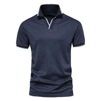 Avrupa boyutu erkek yakalı tişört bahar ve yaz yeni düz renk V Yaka t shirt moda kısa kollu üst erkekler için 5 renkler