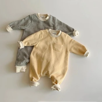 Bahar bebek giysileri çizgili bebek kız erkek tulumlar basit tarzı bebek tulum erkek bebek giysileri yeni doğan bebek kız giysileri