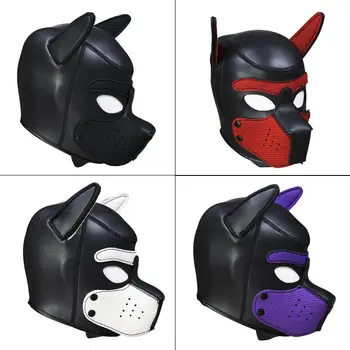 Bdsm Pet Rol Oynamak Parti Maskeleri Yavru Oyun Köpek kaput Maskesi Emniyet Kemeri Tam Kafa Kulaklar Cadılar Bayramı Maskesi Seks Oyuncak çiftler İçin
