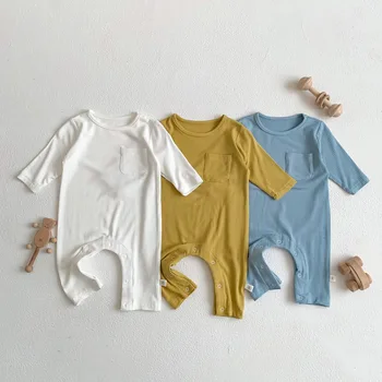 Bebek Düz Renk Ev Giysileri Bahar Sonbahar Giysileri Yumuşak Elasticone Parça Giysi Yeni Erkek Kız Bebekler Dışarı Çıkmak Tırmanma giysi