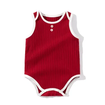 Bebek Kız Bodysuits Yenidoğan Bebek Katı Nervürlü Kolsuz Tulum Bodysuit Bebek yaz giysileri Yeni Doğan Bebek Leotard 0-24M