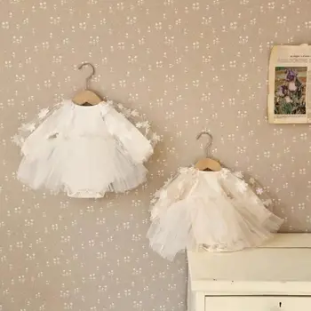 Bebek Kız Sevimli Örgü Elbiseler Bodysuit Toddler Sevimli Çiçek Puf Kollu Tulum Kız Bebek Tatlı Kabarık Elbise Prenses Tarama Takım Elbise