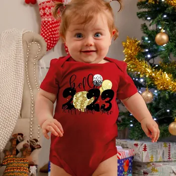 Benim İlk Yeni Yıl Giysileri Yenidoğan Bebek Erkek Bebek Kız Yeni Yıl Kıyafetleri Kırmızı Mektup Baskı Bebek Kız Giydirin Yürümeye Başlayan Tulum Erkek