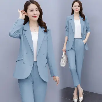 Düz Renk Kore Takım Elbise Kadın 2022 İlkbahar Sonbahar Yeni kadın Moda Rahat Blazer Ve Pantolon İki Parçalı Set M2086