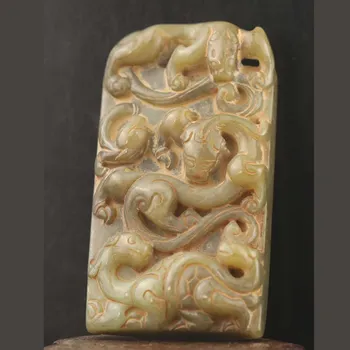 Eski Çin Doğal hetian Yeşim El Oyma heykeli ejderha kolye c