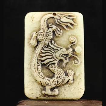 Eski Çin Doğal Yeşim El Oyma heykeli ejderha kolye f