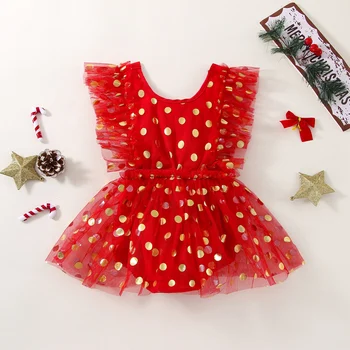 FOCUSNORM Noel / Yeni Yıl Günü Bebek Kız Tatlı Romper Elbise 0-18 M Polka Dot Mesh Dantel Patchwork Tutu Tulumlar