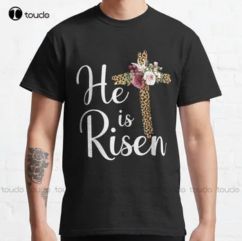 Hediye O Yükseldi İsa Mesih Çapraz Paskalya Pazar klasik tişört T-Shirt Özel Yetişkin Genç Unisex Dijital Baskı Tee Gömlek
