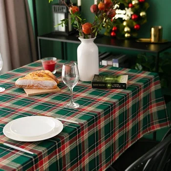 Iskandinav Noel masa örtüsü kırmızı ve yeşil damalı yemek masası çay masası başucu masa masa örtüsü piknik örtüsü