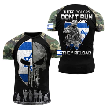İsrail Ordusu erkek tişört 3D Baskılı İsrail Bayrağı Üstleri Pamuk Kısa Kollu Gömlek O-Boyun Büyük Boy Vintage Camo erkek giyim
