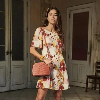 Kadın Elbise 2019 Yeni Dalga Manşet Kısa Kollu İpek Baskı Mini Elbise