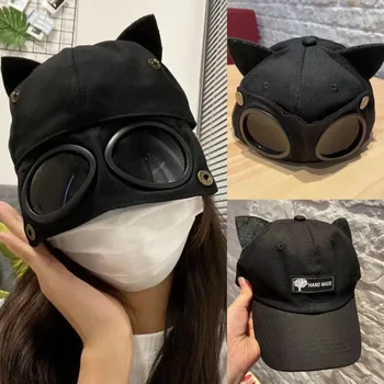 Kapaklar Kedi Kulaklar Pilot Gözlük beyzbol şapkası Kadın Erkek güneşlik kapağı Bahar Yaz Ters Giyen Snapback Kap bisikletçi şapkası