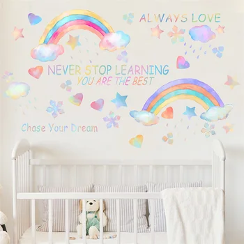 Karikatür Gökkuşağı Bulut Duvar Sticker Kız Çocuk Odası yatak odası dekoru Ev Dekorasyon Aksesuarları için Duvar Kağıdı Pembe Serisi Çıkartmalar