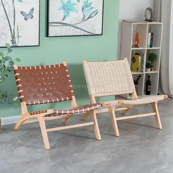 Kol dayama İskandinav yemek sandalyeleri Rattan Deri Benzersiz Balkon Şezlong Tasarımcı Hasır Bahçe Silla De Comedor Ev Mobilyaları