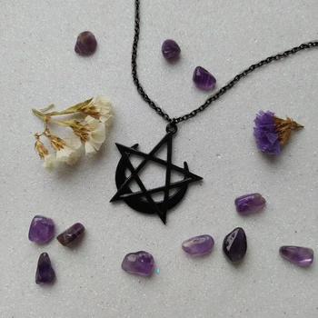 Kolye muska wicca pentagramı ve hilal ay pentagram ay cadı wiccan wicca Kolye
