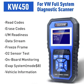KONNWEI KW450 OBD2 Teşhis Aracı OBD2 Profesyonel Tarayıcı Fonksiyonu Motor Kontrol Araba Arıza Dedektörü / KW208 / KW510 / KW650 / KW850