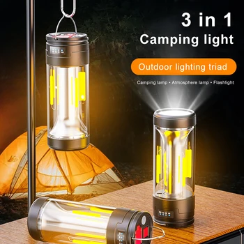 LED kamp ışık taşınabilir fener 3 renk USB şarj edilebilir tip C mıknatıs acil ışık asılı çadır ışığı güçlü çalışma lambası