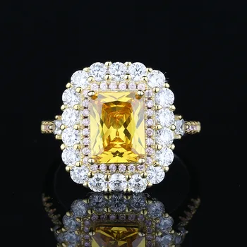 Moda şampanya kare elmas nişan yüzüğü mikro-set seti ile 7 * 9 sarı kişilik pop mücevher yüzük