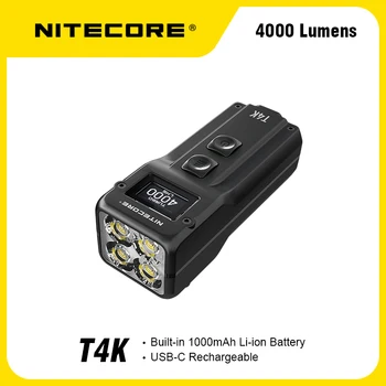 NİTECORE T4K 4000 Lümen 4xCREE Taşınabilir Anahtarlık El Feneri USB Şarj Edilebilir Kullanır XP-12 V6 Mini Led meşale ışık