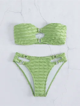 Seksi Bandeau Buruşuk Cut Out Bikini Kadın Mayo Kadın Mayo İki adet bikini seti Yıkanabilir Mayo Yüzmek Bayan K4405