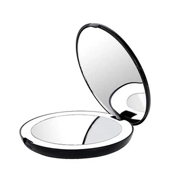 Taşınabilir Katlanır Ayna led ışıklı makyaj aynası, 10X Büyüteç, 12 Lamba Boncuk Mini Ayna