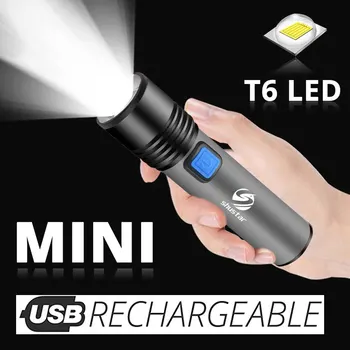 USB şarj edilebilir LED lamba El Feneri İle T6 LED Dahili 1200mAh Lityum Pil Su Geçirmez Kamp İşık Zumlanabilir Torch