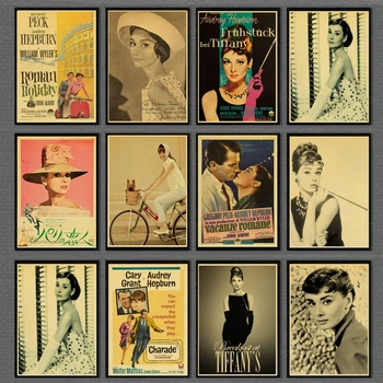 Vintage Aktris Audrey Hepburn Retro Posterler ve Baskılar Sanat Ev / Oturma Odası / Bar duvar sticker Boyama