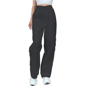 Y2K Streetwear Casual Sweatpants Yan Cep Elastik Low Rise Düz Kargo Pantolon y2k Estetik Jogger Pantolon Kadın Temel