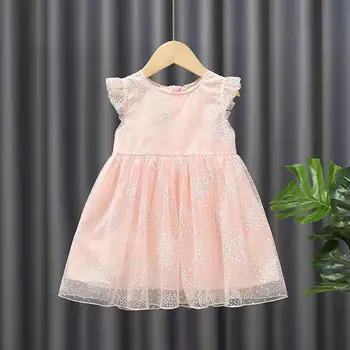 Yaz elbisesi için Bebek Kız Yürüyor Çocuk Kız Nokta Örgü Dantel Tutu Kelebek Kanatları ile Prenses Parti Doğum Günü es