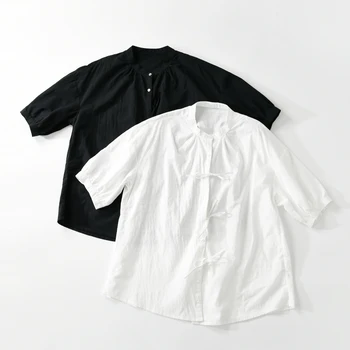 Yaz Tatlı Pamuk Kısa Puf Kollu Dantel-up Tek Göğüslü Beyaz Gömlek 2023 Japonya Tarzı Ofis Bayan Minimalist Beyaz Üstleri