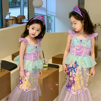 Yeni mermaid prenses elbise kız Uluslararası çocuk Günü etek bebek performans giyim çocuk sequins fishtail elbise