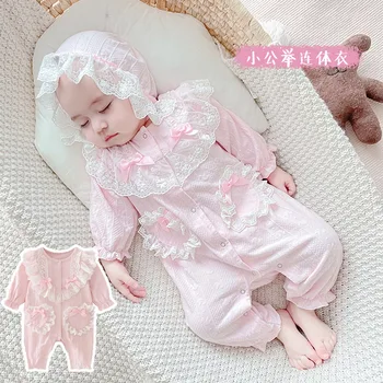 Yeni pamuk bebek uzun kollu tulum bebek kız Lolita rüzgarlık tırmanma takım elbise 3 m-18 m