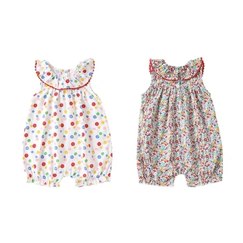 Yenidoğan Bebek Kız Romper Pamuk Tek parça Giysi Yaz Çiçek Baskı Tulumlar Bebek Kıyafetleri Tatlı Nefes Onesie