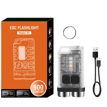 ZK30 Mini Şarj Edilebilir V3 LED Anahtarlık Taşınabilir El Feneri Çalışma ışığı Tip-C Meşale Mıknatıs UV kamp cep feneri