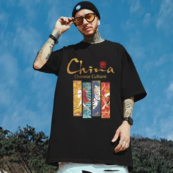 Çin Tarzı T Shirt Erkekler İçin Yaz Büyük Boy T-Shirt Yuvarlak Boyun Kısa Kollu Tee Üstleri Vintage Hip Hop Streetwear Tees Tops 8XL