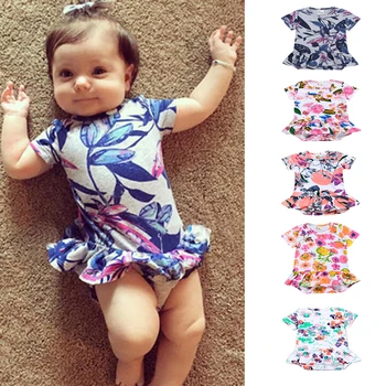Çocuk Masalları Bebek Kız Giysileri Bodysuit Yenidoğan Moda Romper Elbise Pamuk Kısa Kollu Çiçek Tulum Çocuk Tulumları