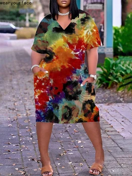 Çok renkli Boyama Desen X Uzun T Shirt Her Yerinde Baskılı Yaz Streetwear Ev Pijama Rahat Kısa Kollu Kadın Giyim